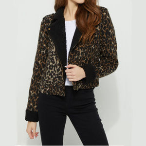 New With Tag Leopard Sherpa Moto Jacket